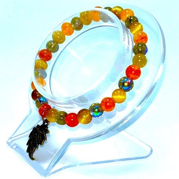 Handmade Fall Leaf Charm Bracelet with Rainbow Quartz Crystals! - Picture 5 of 7